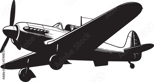 A black silhouette of a vintage military aircraft against a white background.  