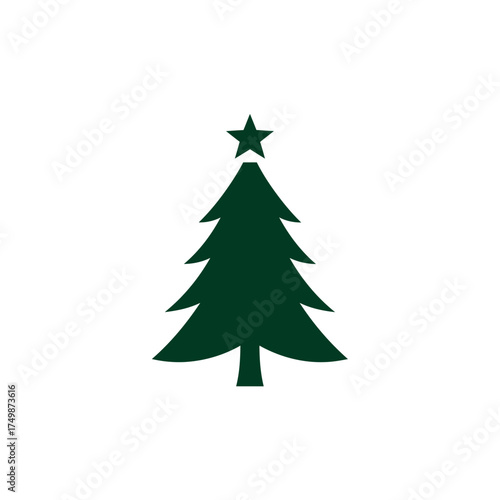 Simple green christmas tree icon with star topper perfect for holiday decorations and seasonal design vector on white background