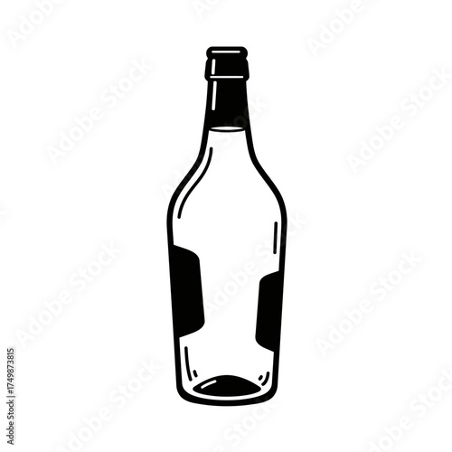 Empty glass bottle with labels hand drawn sketch minimalist design for beverage packaging and design vector on white background