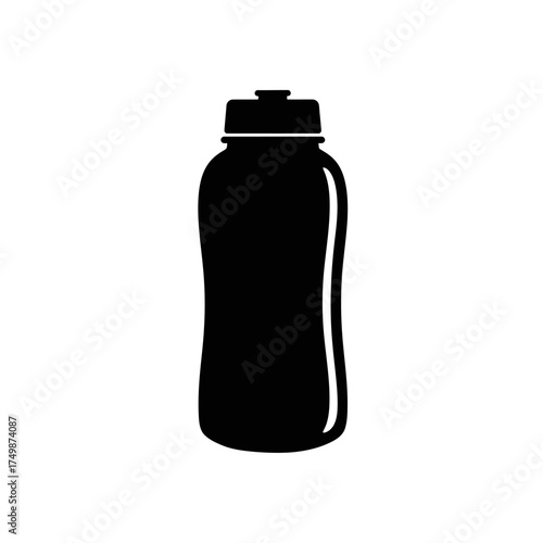 Simple silhouette of a black water bottle with a cap and spout for hydration and sport vector on white background