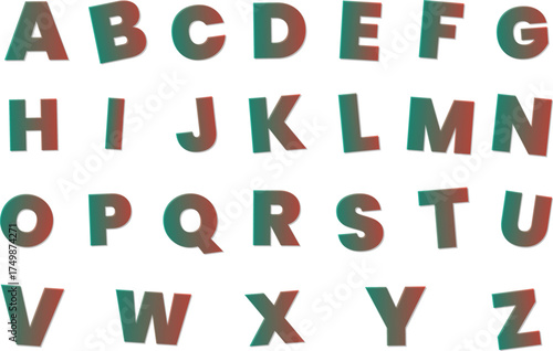 The English Alphabet Displayed in Rows with a Gradient Color Effect