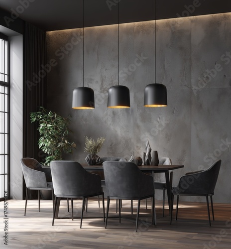 Elegant Dining Room With Modern Decor and Stylish Lighting in a Contemporary ...