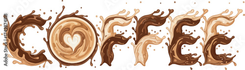 Creative Coffee Text with Splashes for Marketing and Branding Illustration