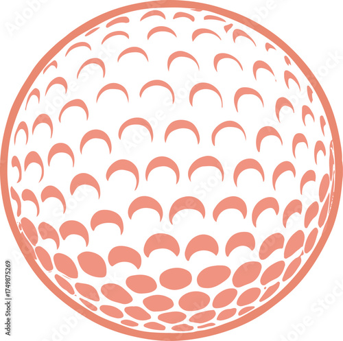 Golf ball in coral color with dimples isolated on white background