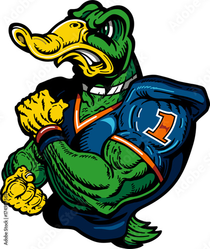 muscular duck football player mascot for school, college or league sports