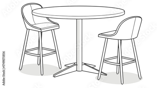 Modern round dining table with bar stools set contemporary kitchen furniture design illustration vector