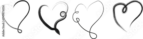 Hand drawn hearts with brush stroke effect in black and white