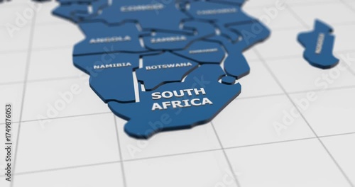 close-up 3d map of south africa  4k animation