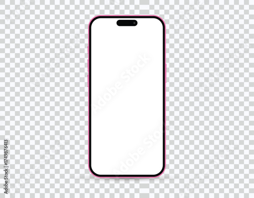 Pink 3d Realistic Smartphone mockup template vector Isolated in a transparent background