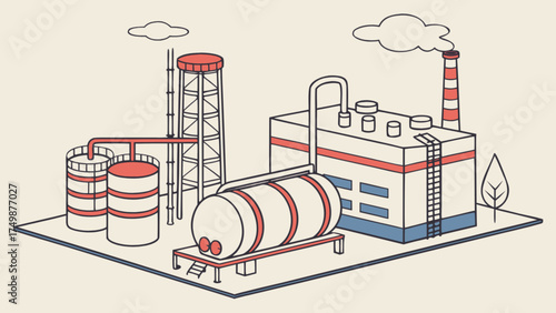 Industrial plant factory illustration vector design with storage tanks and chimney drawing art