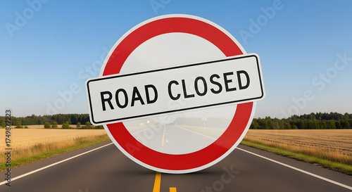 Road closed Road Sign. 