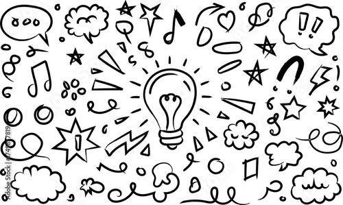 Hand drawn doodle elements on a white background creativity concept