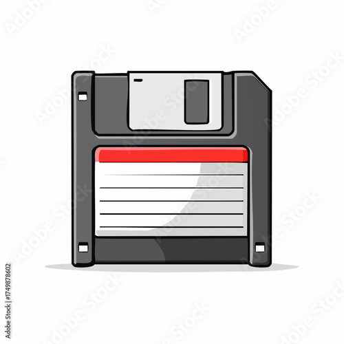 Cartoon illustration of a classic floppy disk isolated on white background