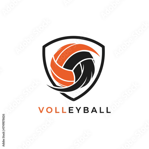 Volleyball Logo Design - Shield Emblem with Ball and Text.