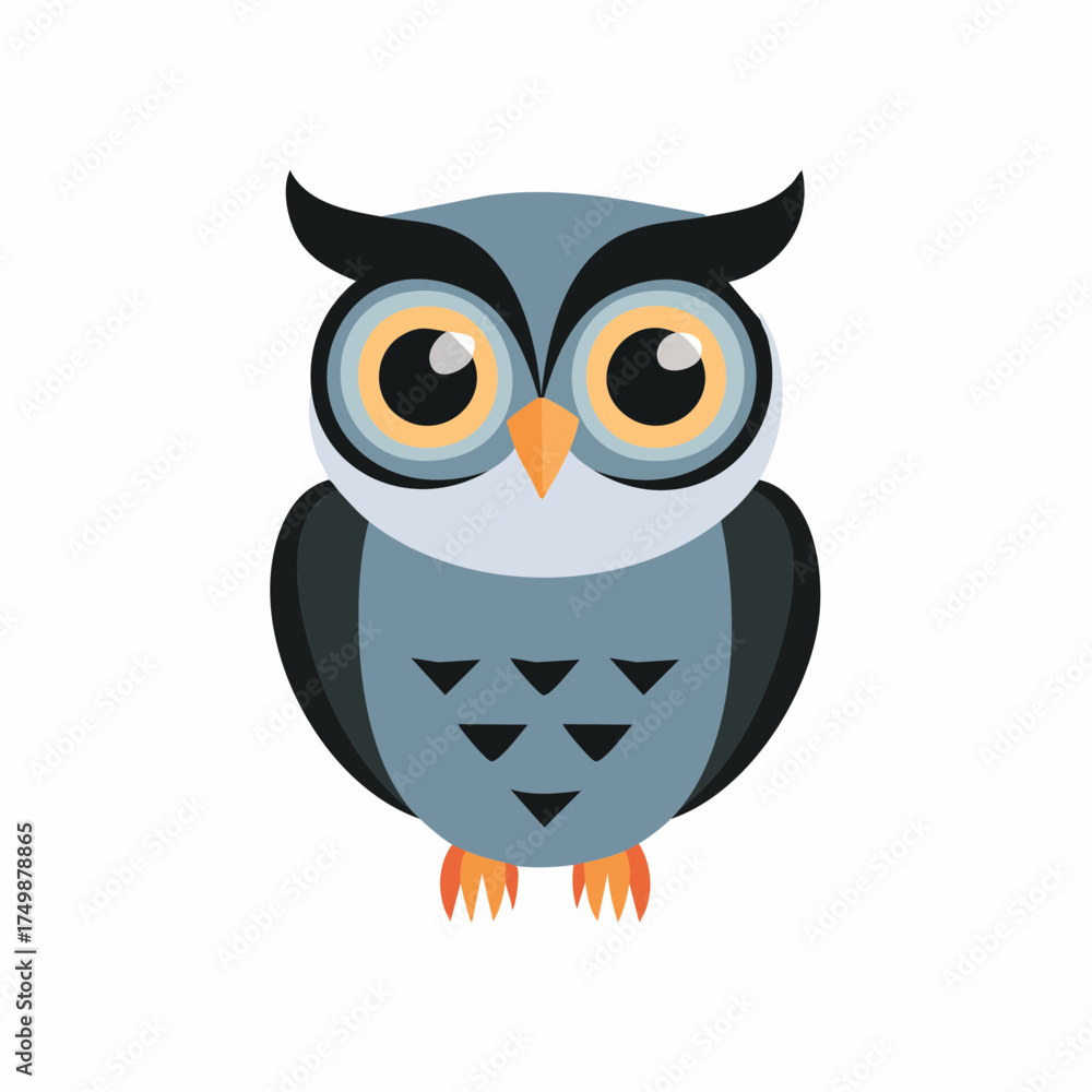 Fototapeta premium Cartoon owl illustration vector graphic of a blue bird with big eyes