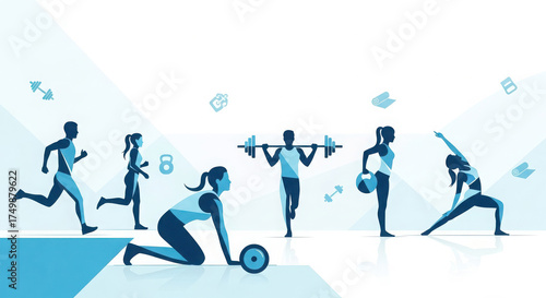 Dynamic fitness collage diverse people exercising active lifestyles health and wellness collection