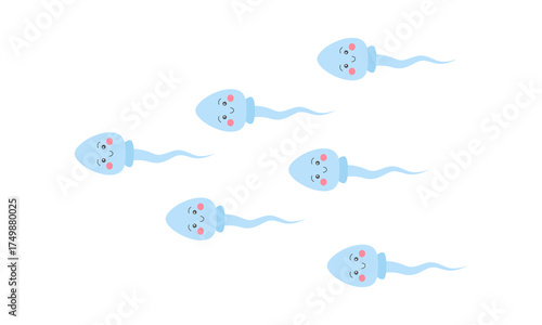 Cartoon sperm characters. Vector illustration for education, science, reproduction, biology, fertilization concept.