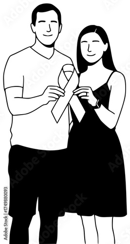 awareness illustration support silhouette health logo care icon disease outline illness woman cancer ribbon campaign oncology man hope month shape male vector graphic background