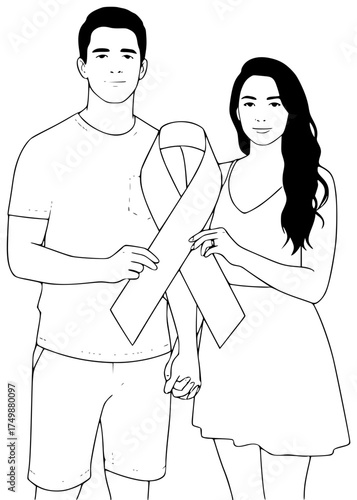 awareness illustration support silhouette health logo care icon disease outline illness woman cancer ribbon campaign oncology man hope month shape male vector graphic background