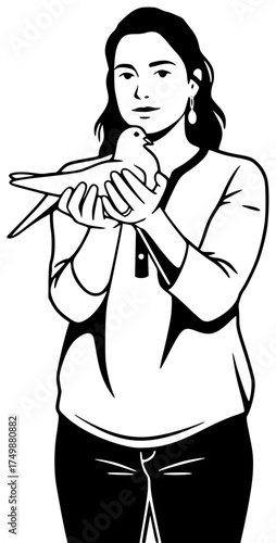 peace illustration dove silhouette bird logo white icon freedom outline woman love pigeon female animal hope fly hand concept shape life vector graphic background