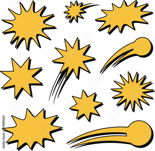 Explosion starburst comic speech bubbles and meteor trails collection for impactful design