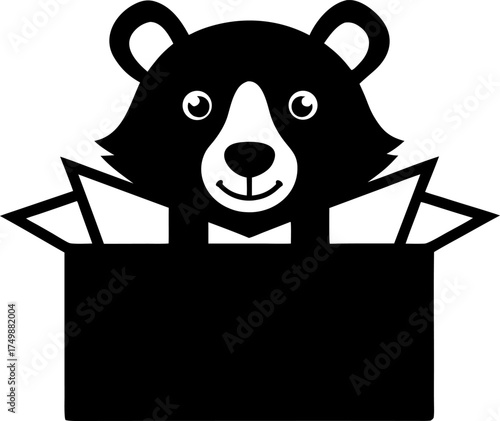 Bear Head Peeking from a Gift Box Silhouette Vector