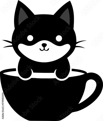 Adorable Kitten in a Teacup Vector Illustration