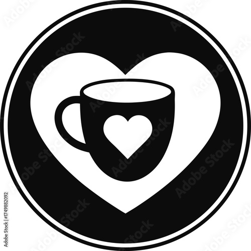 Heart Coffee Mug in Love Circle Black and White