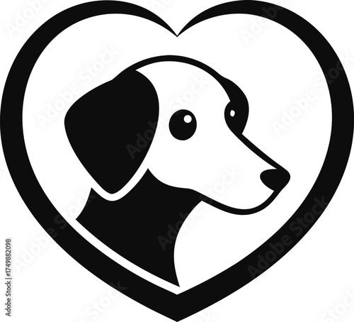 Dog Head in a Love Heart Circle Vector Illustration