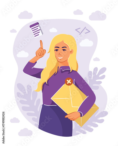 Concept of writing, communication. business messages, documents. Flat Vector Illustration