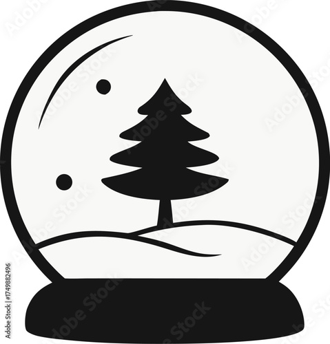 Minimal Snow Globe with One Tree Inside Vector