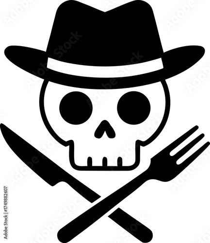 Simple Skull in Toque Doodle with Knife and Fork