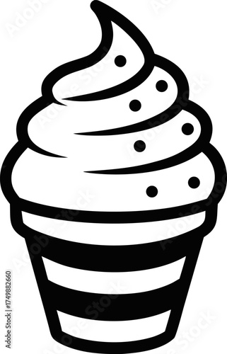 Minimalist Swirl Ice Cream Cone Vector Sketch
