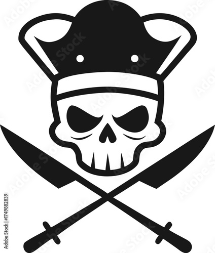 Stylish Skull in Chef Toque Doodle Vector Illustration