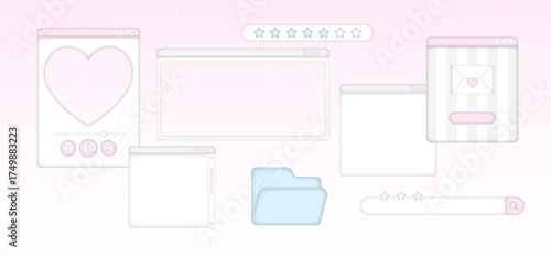 Y2K Millennium Aesthetic Pastel Silver UI Windows Element Collection