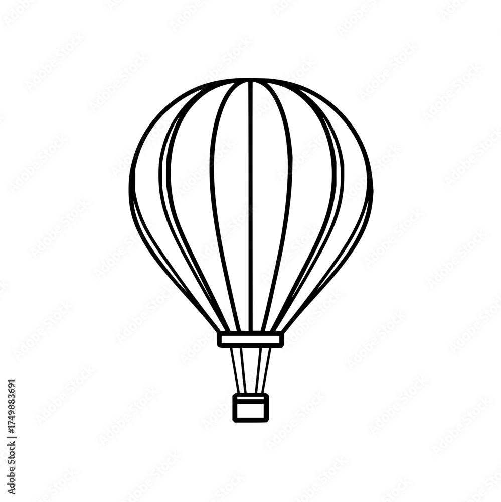 Naklejka premium Illustration of a hot air balloon with basket in black outline on a white background simple design style