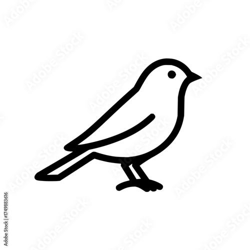 Illustration of a small bird with a round body and short beak in a simple black outline style design