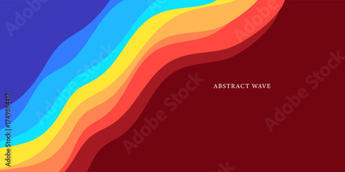 Abstract papercut background. Orange and blue modern wavy layers composition.