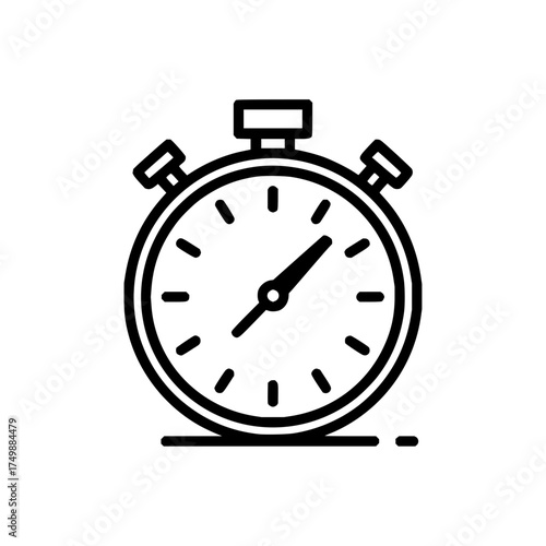 A black and white line drawing of a stopwatch with a short hand and a long hand on a white background