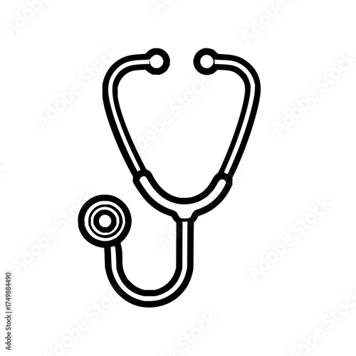 A simple line drawing of a stethoscope with earpieces chestpiece and tubing on a white background