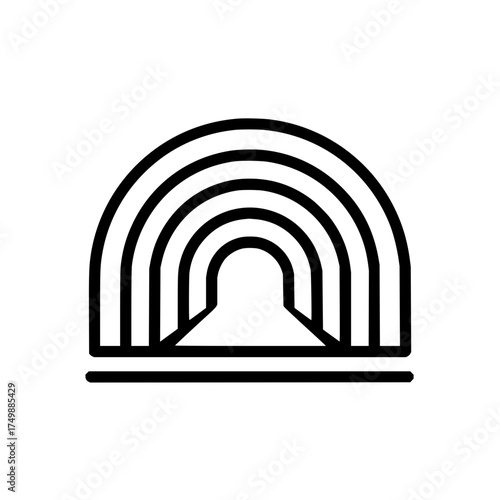 A stylized tunnel entrance formed by concentric arches leading to a central opening with a flat base line