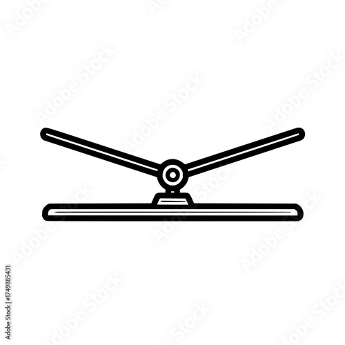 Outline illustration of a hair straightener with two arms and a central pivot on a white background