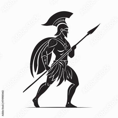 Akkadian Soldier Holding Spear Silhouette Vector Illustration