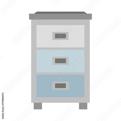 Simple flat design office filing cabinet with three drawers.