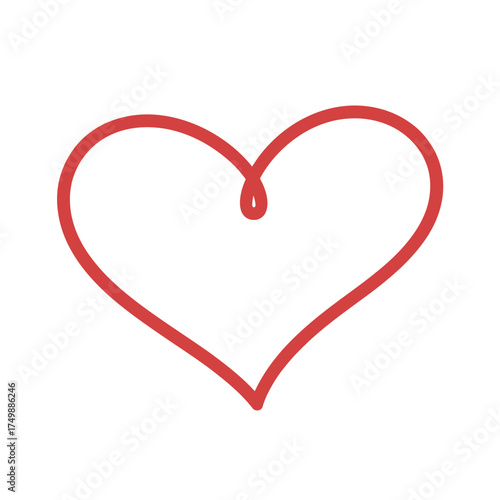 Simple red heart outline drawn with a thin line on a white background