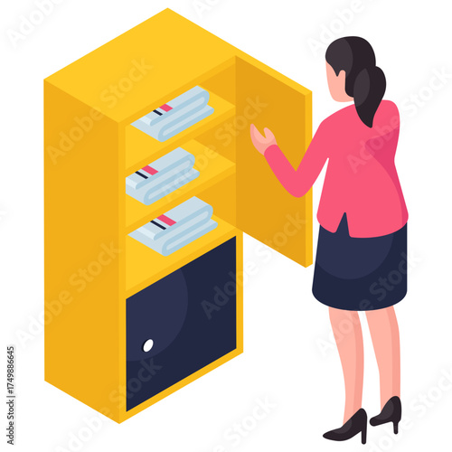 Trendy isometric design illustration of gym cupboard