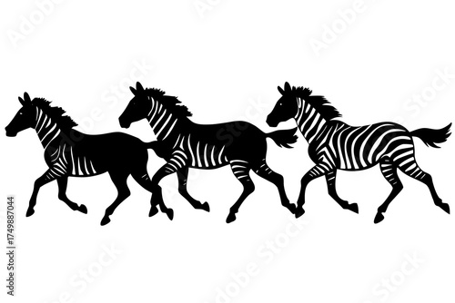 Zebra herd running silhouette illustration isolated on white background