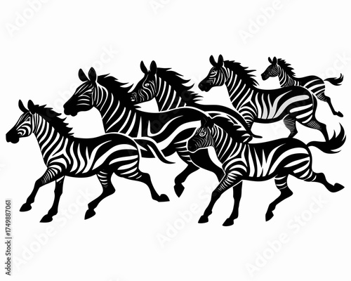 Zebra herd running silhouette illustration 