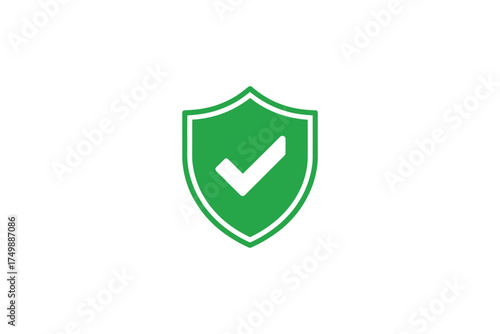 Green shield icon with a white check mark symbolizing security and approval