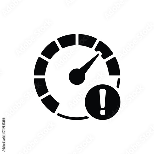 Speedometer gauge with an exclamation mark indicating a warning or alert